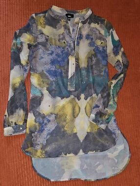 Zara Multicolor Abstract Watercolor Tunic in Blue, Yellow & Teal